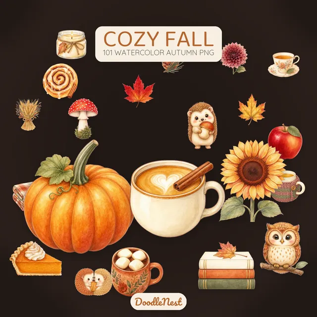 Cozy Fall clipart pack — cover