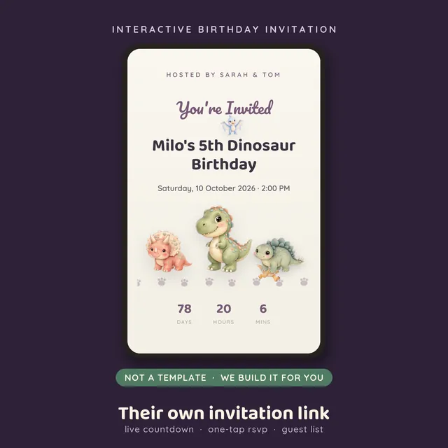 Dinosaur Birthday invitation website — cover
