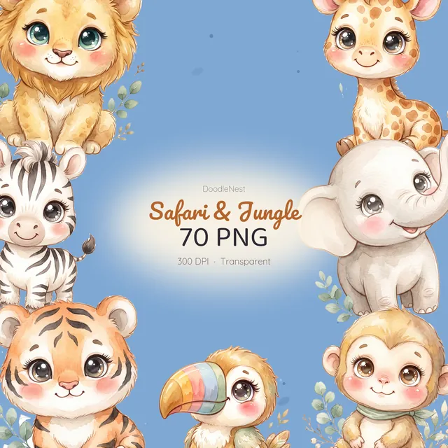 Safari & Jungle Babies clipart pack — cover