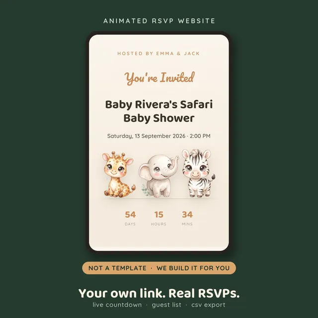Safari Baby Shower invitation website — cover